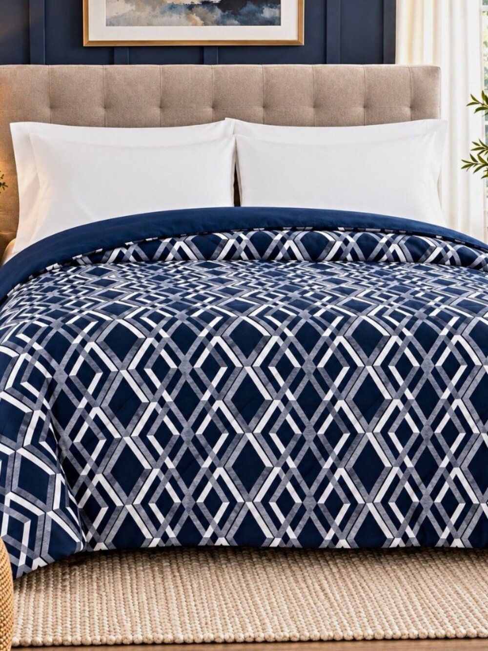 Berkshire Blanket & Home Co. Down Alternative Filled Twin Blanket – Navy/White